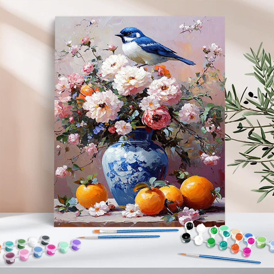 

1pc Diy Paint By Numbers Kit Vase Bird Easy Hand Drawn Picture Paint Coloring Art Crafts Picture Painting On The Wall 40x50cm/16x20inch Without Frame 40x50cm NO Frame