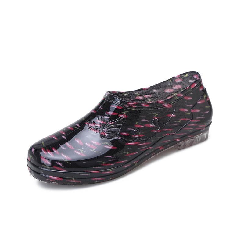 Fashion cotton rain shoes female adult low-top non-slip velvet warm kitchen water shoes women's work rubber shoes overshoes winter