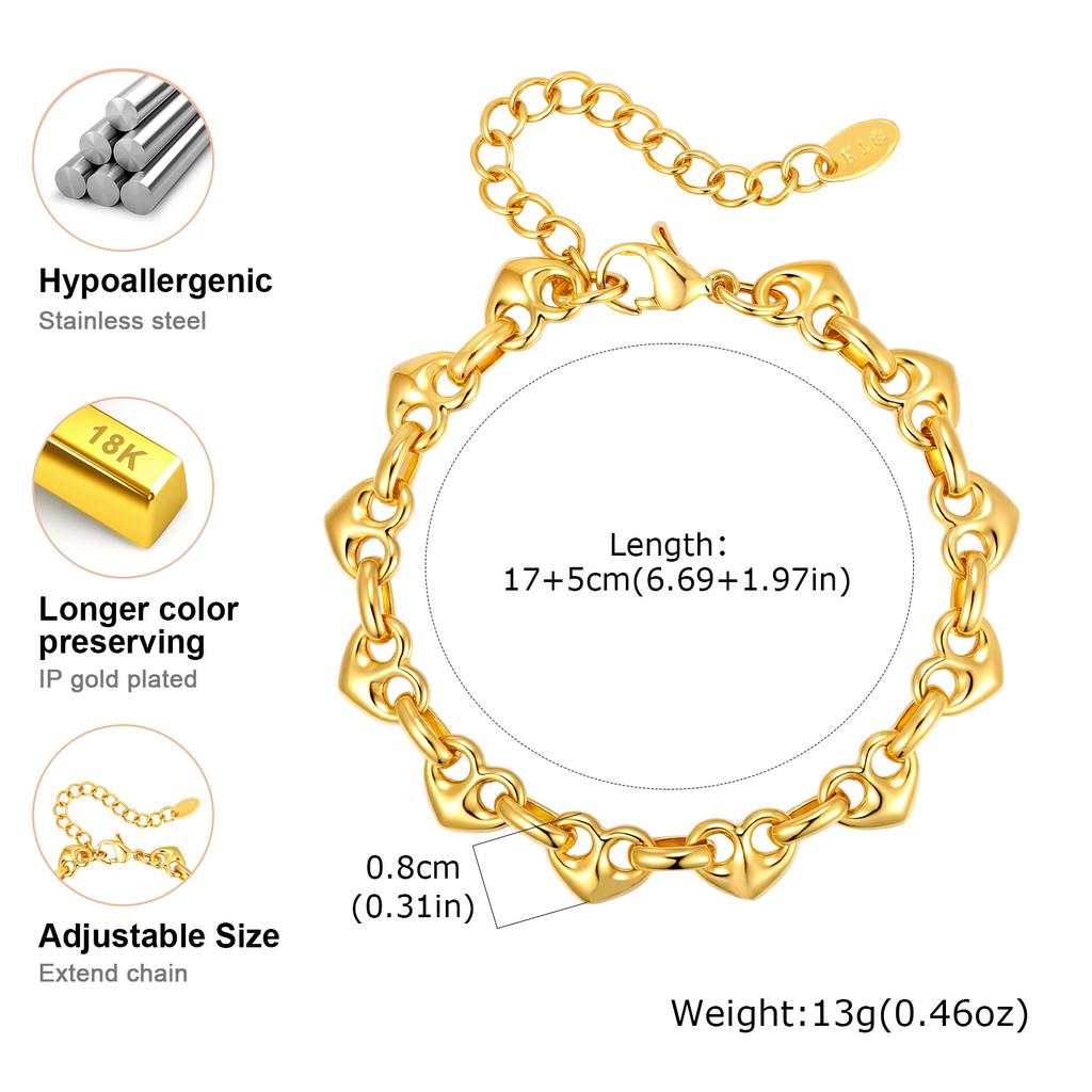Vnox Stainless Steel Chain Bracelet For Women Girls Layered Charm Heart Statement Hand Jewelry Christmas Gifts