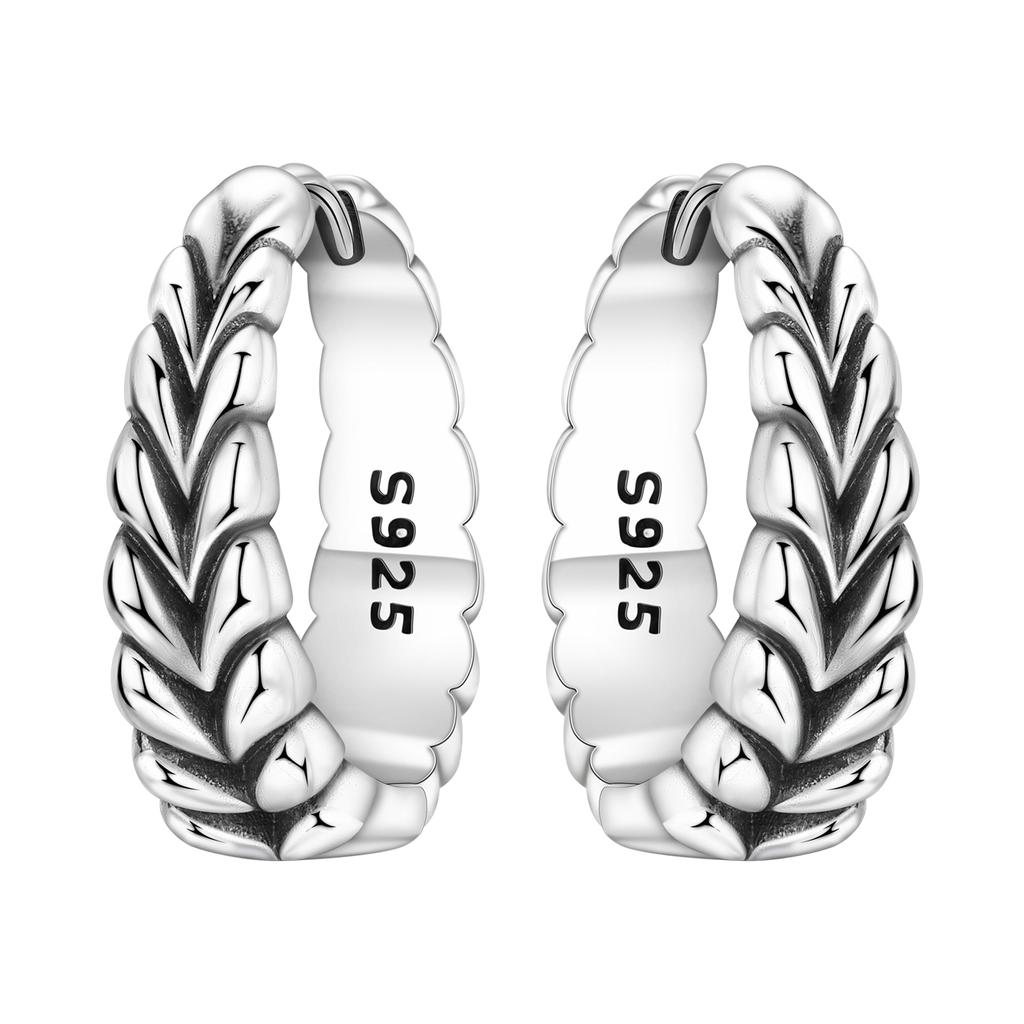 925 Silver Retro Grass Pattern Earrings Jewelry Versatile Hoop Earrings For Women Jewelry Birthday Party Fine Gifts