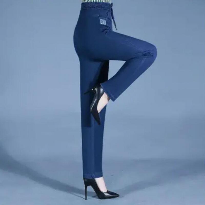 2026 Ice Silk Jeans Women's High Waist Elastic Soft Jeans Mother Elastic Waist Pants Summer Middle-aged and Elderly