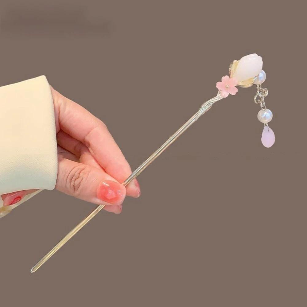 Classics Chinese Style Tassels Flower Hair Stick for Women Fashion Metal Handmade Hairpin Antique Hanfu Hairpin Hair Accessories
