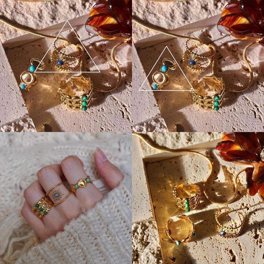 Chic Adjustable Open Ring Elegant Geometric Design Colorful Layered Jewelry For Women