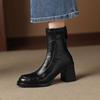 Nové dámské platformové kožené boty na vysokém podpatku jednobarevné nadměrné rytířské boty zadní zip podzim a zima kožené čtvercové a střední boty