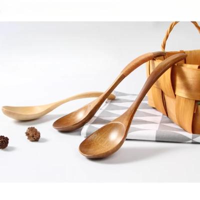 Wooden Spoon Set Japanese Style Long Handle Soup Spoon Wooden Tableware Restaurant Kitchen Tableware Accessories