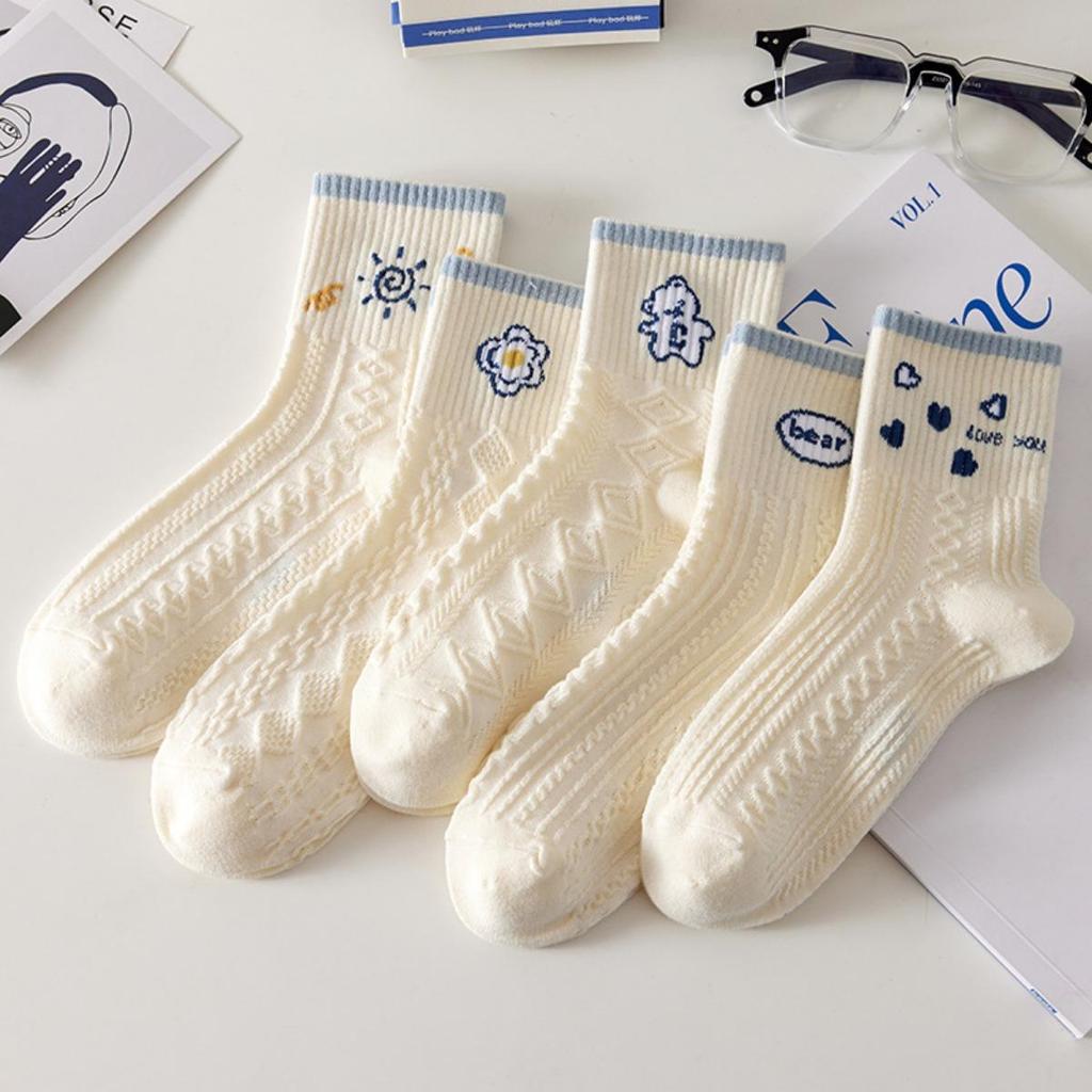 5 Pairs, Women's, Soft Socks, Medium Socks, Letter Socks, Warm Socks, Outerwear, High Socks, Long Socks, Long Socks, Sports Socks
