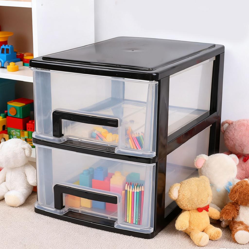 Schreibtisch mit 2 Schubladen, Kunststoff, stapelbar, transparent, Desktop-Aufbewahrungsbox für Büromaterial, für Zuhause, Wohnheim