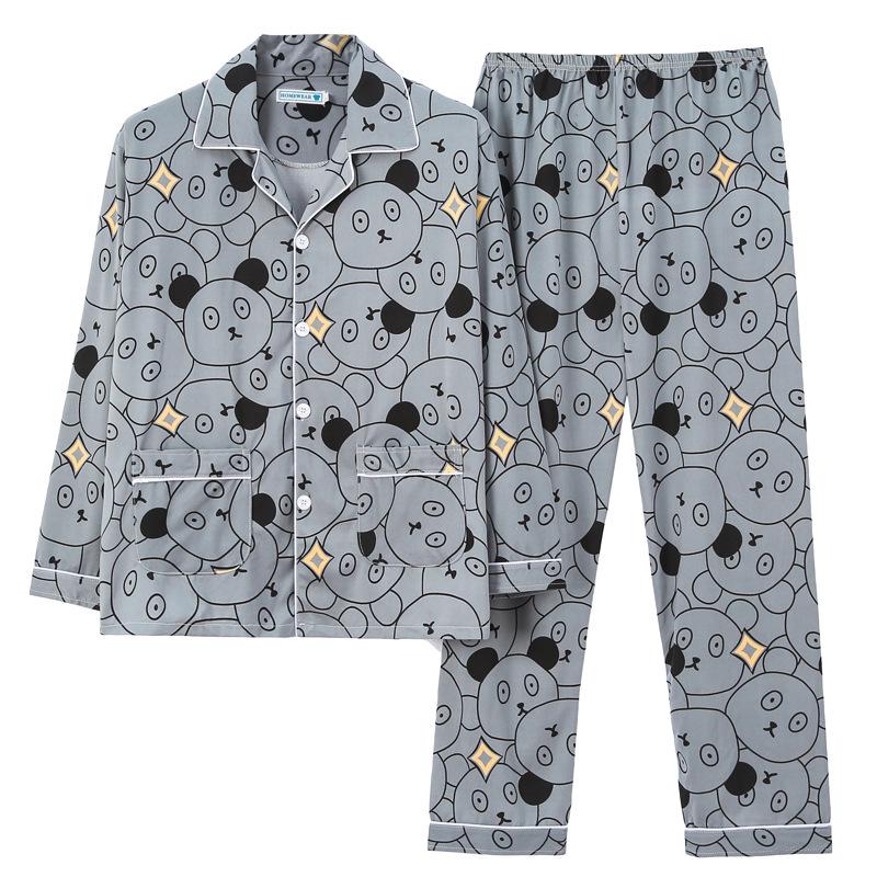 Men's Artistic Cardigan Pajama Set - Spring & Autumn Styles with Long Sleeves and Pants, Plus Size Available