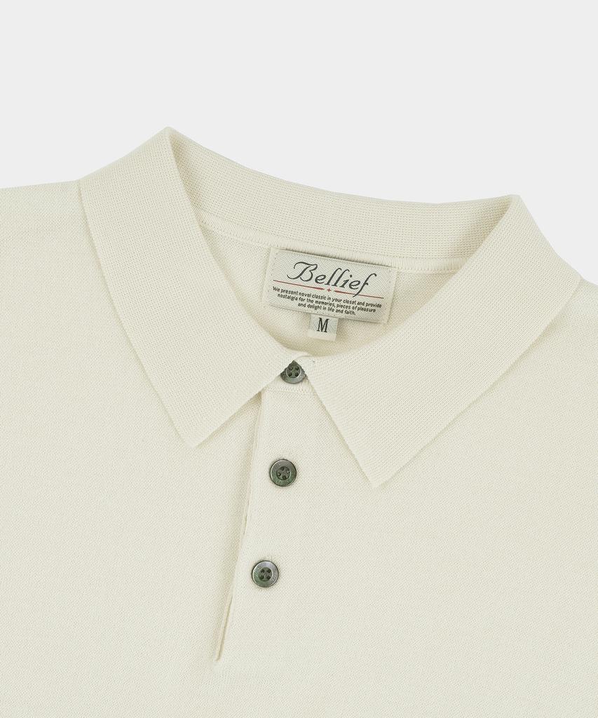 BELLIEF Essential Hard Twist Cotton Short Sleeve Polo Knit (Ivory)