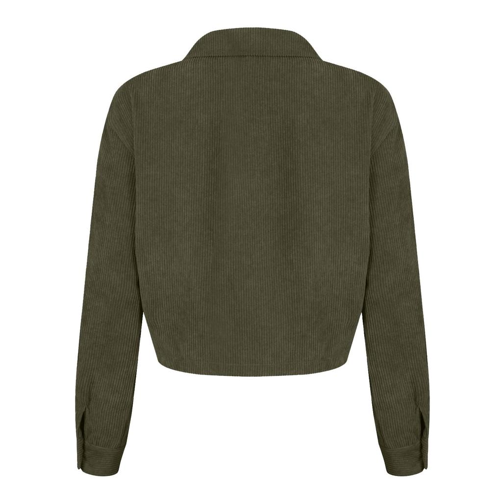 Casual Womens Color Short Solid Corduroy Button Jacket