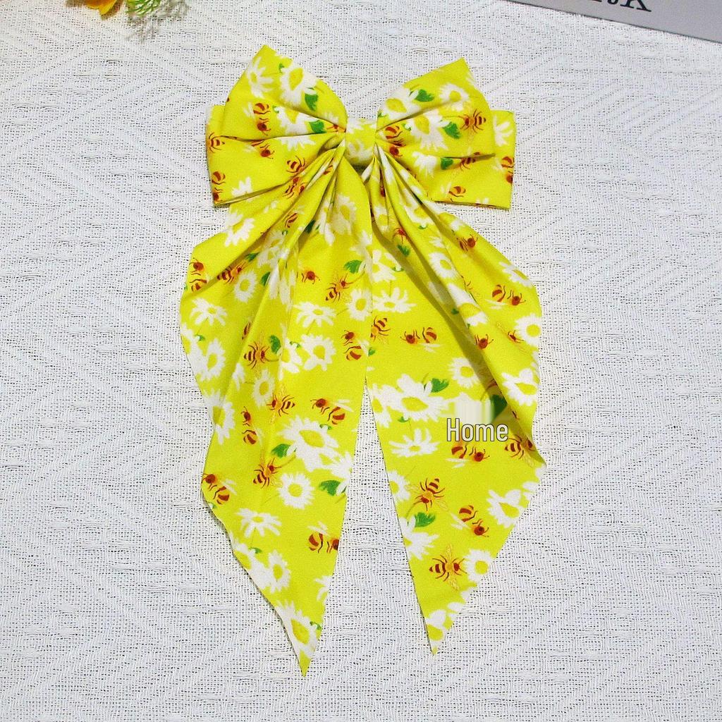 Satin Strawberry Heart Bow Hair Clips with Long Ribbons for Spring