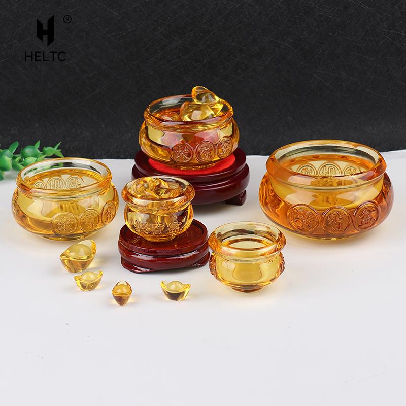 Crystal Cornucopia Chinese Crystal Gold Ingot Glass Yellow Fortune Cornucopia Treasure Bowl Feng Shui Statue Crafts Decoration