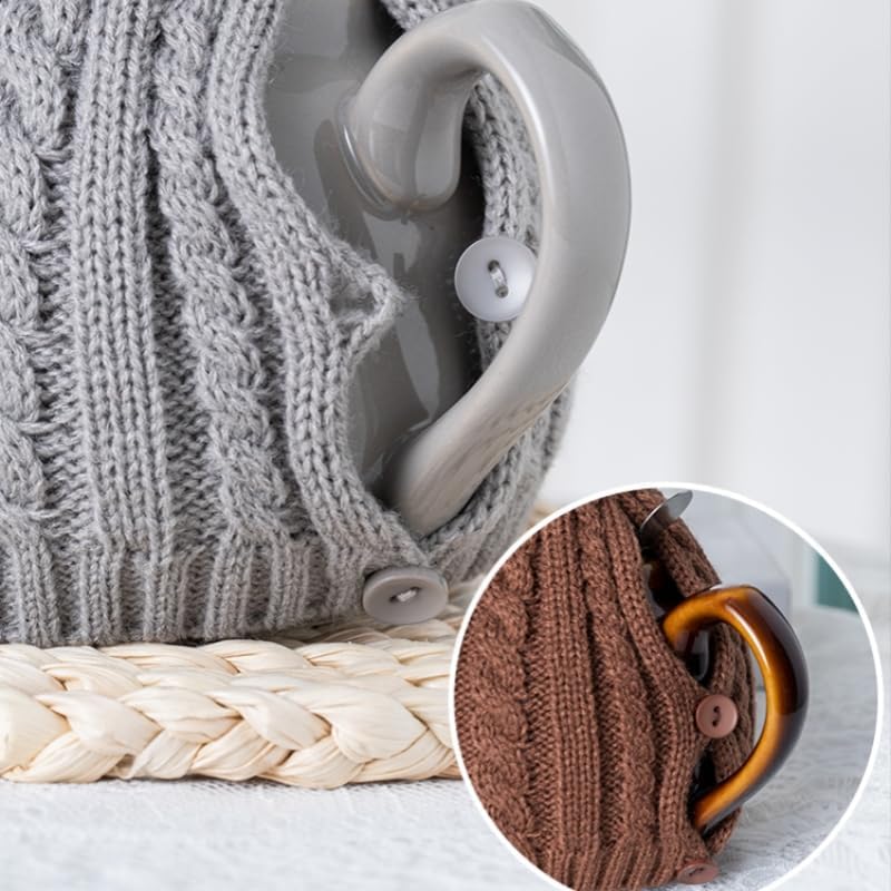 Cute Acrylic Knitted Tea Set for London Pottery, 2 Cup Size, Gift (Brown - One Piece)