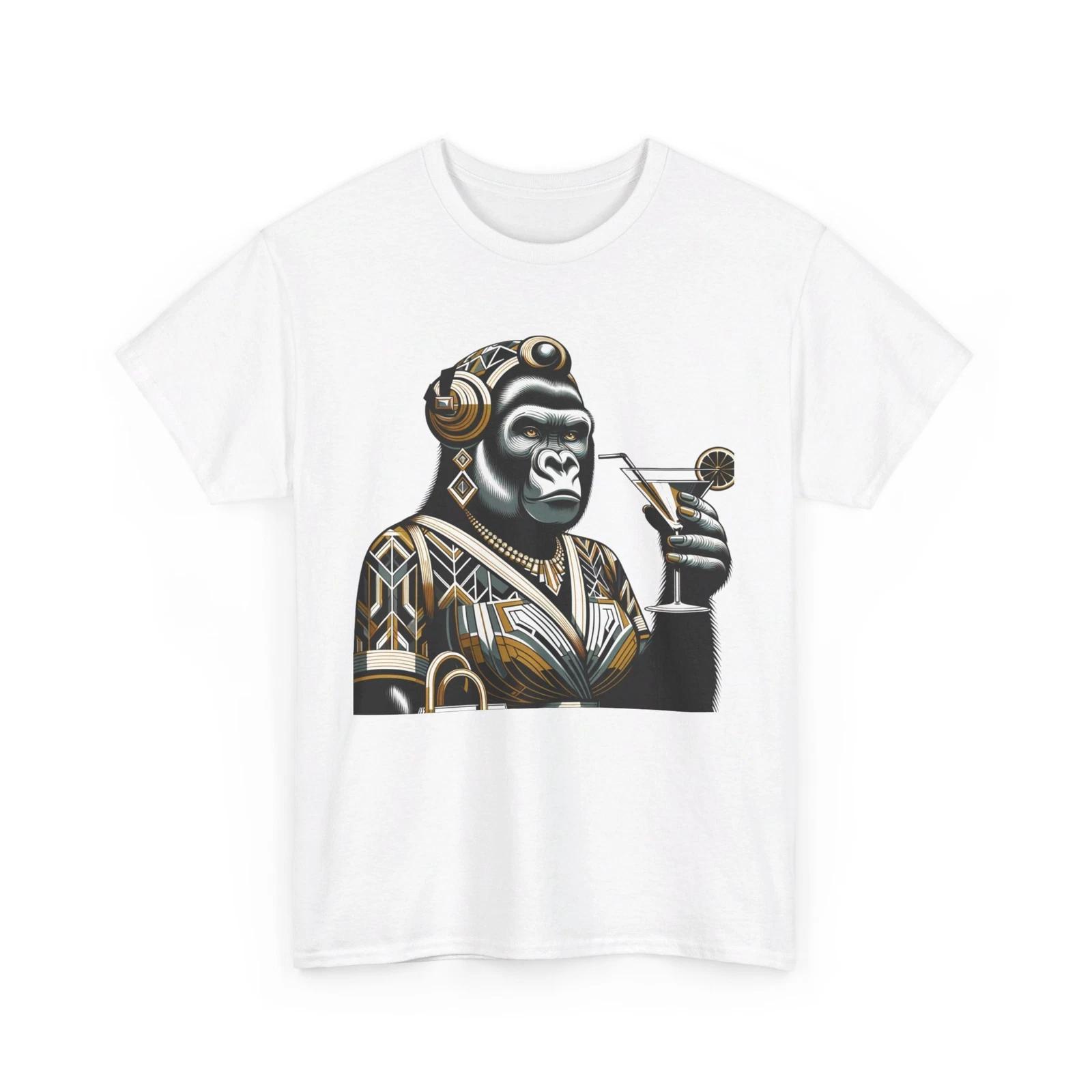 Unisex Adult T Shirt Art Deco Gorilla Glam Classy Retro Zoo Animal Martini Tee S