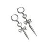 Temperament Goth Handmade Silver Color Bowknot Rivets Tassel Heart Pendant Asymmetry Dangle Earrings for Women Halloween Jewelry