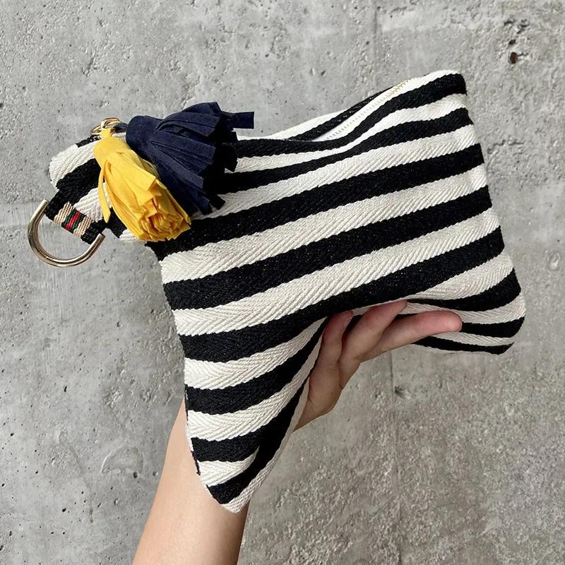Women Striped Bag Makeup Large capacity storage bag Organizer Cosmetic Korean Tassel Cosmetic Pouch Necesserie Travel Toiletry Bag Canvas Beauty Case