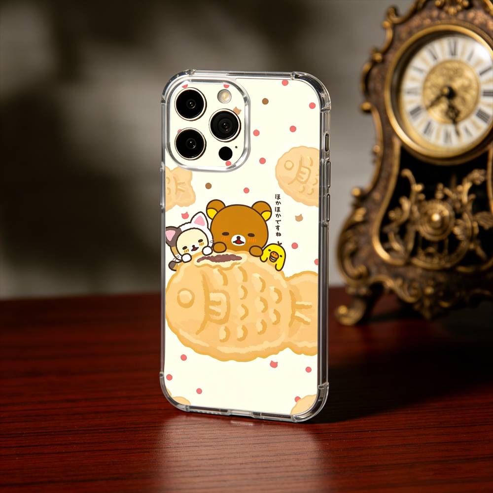Cute R-Relax B-Bear Phone Case For iPhone17,16,15,14,13Pro Max,us,Soft Silicone Transparent Cover