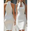 Women High Neck Sleeveless Slim Fit Bodycon Midi Dress For Banquet Party