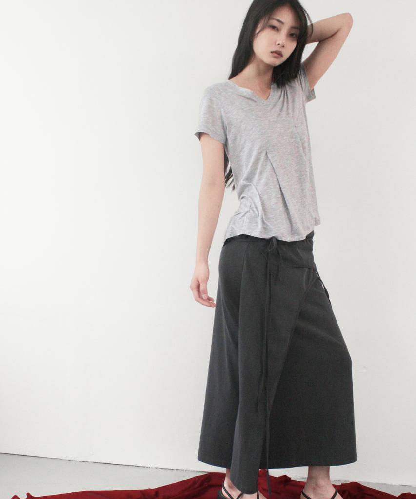 Kasel Tencel Pleats T-Shirt, Melange Gray