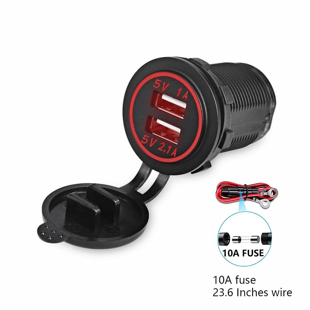 12V-24V Dual USB Charger Socket 5V 3.1A Car Charger with Panel Waterproof Power Adapter Socket Outlet for Car Marine Motorcycle