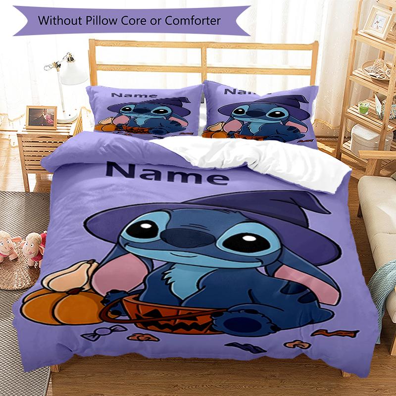3pcs Custom Name Stitch Bedding Set Duvet Cover Closure Includes 1 Duvet Cover & 2 Pillowcases, Soft and Comfortable for All Seasons.