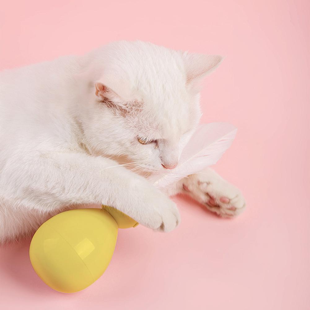 ABS Durable Pet Robot Attractive Tumbler Swing Ball with Feather Cat Teaser Funny ToyYellow