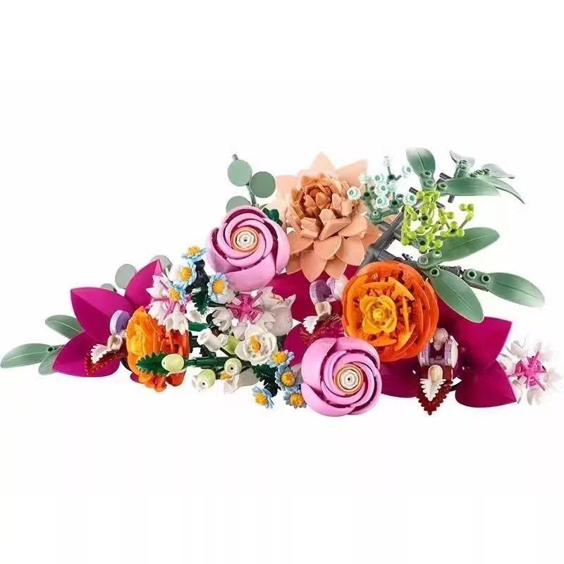 Kreativa 8 buketter av eviga blommor, rosor, orkidéer, suckulenter, byggklossar, bonsai-leksaker, presenter till flickor och barn