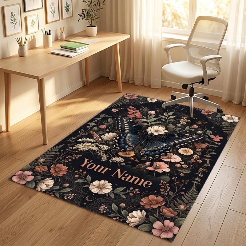 Floral Brain Cosmic Theme Soft Crystal Velvet Rug Custom Name & Text Print Non Slip Floor Rug for Bedroom Living Room