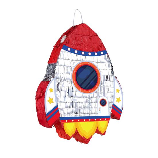 Pull String Rocket Ship Pinata Rocket Pinatas with Blindfold Bat Stick Confetti for Kids Space Themed Birthday Party Supplies