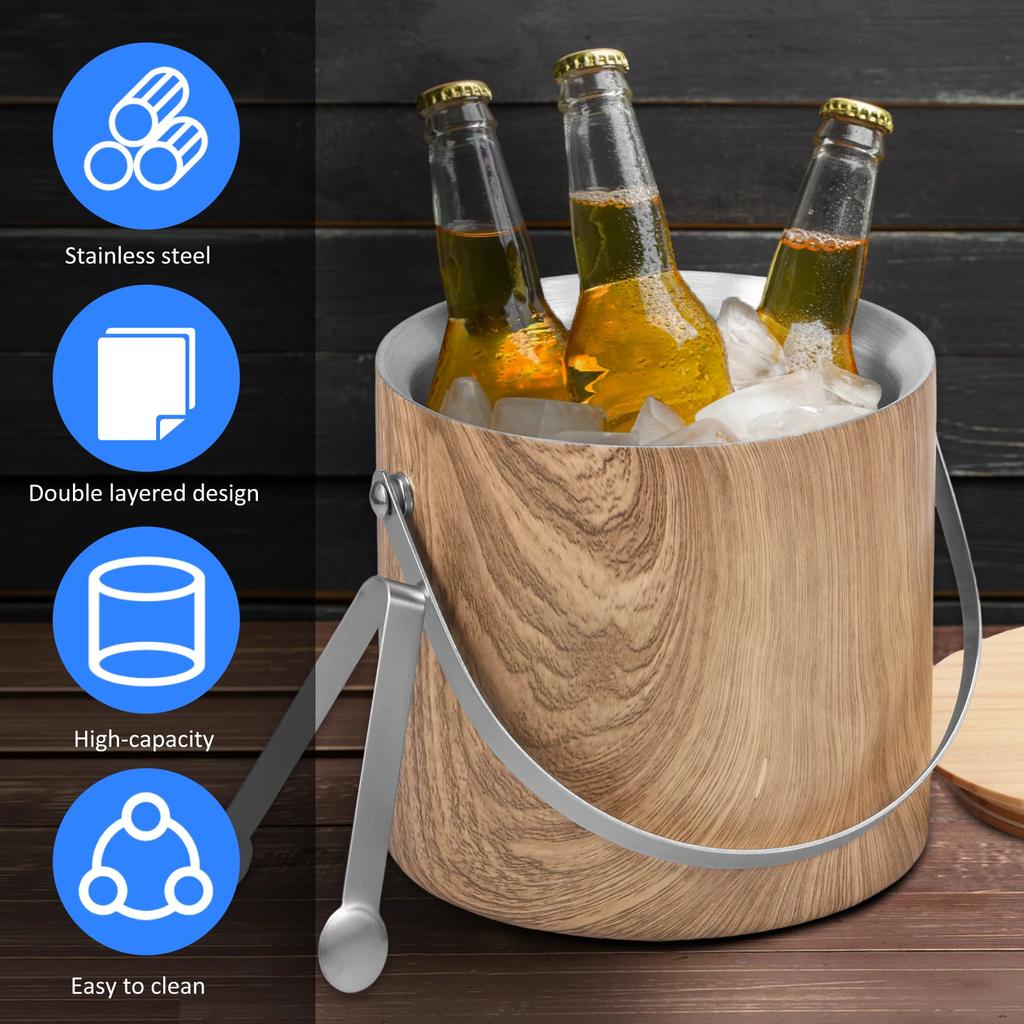 3L Stainless Steel Ice Bucket Good Sealing Insulated Ice Bucket Large Capacity Beverage Cooler Container Easy To Clean for Bar