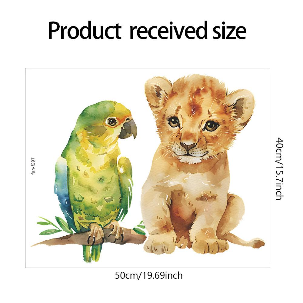 Cartoon Watercolor Little Lion Parrot Bedroom Living Room Wall Beautify Decorative Wall Stickers