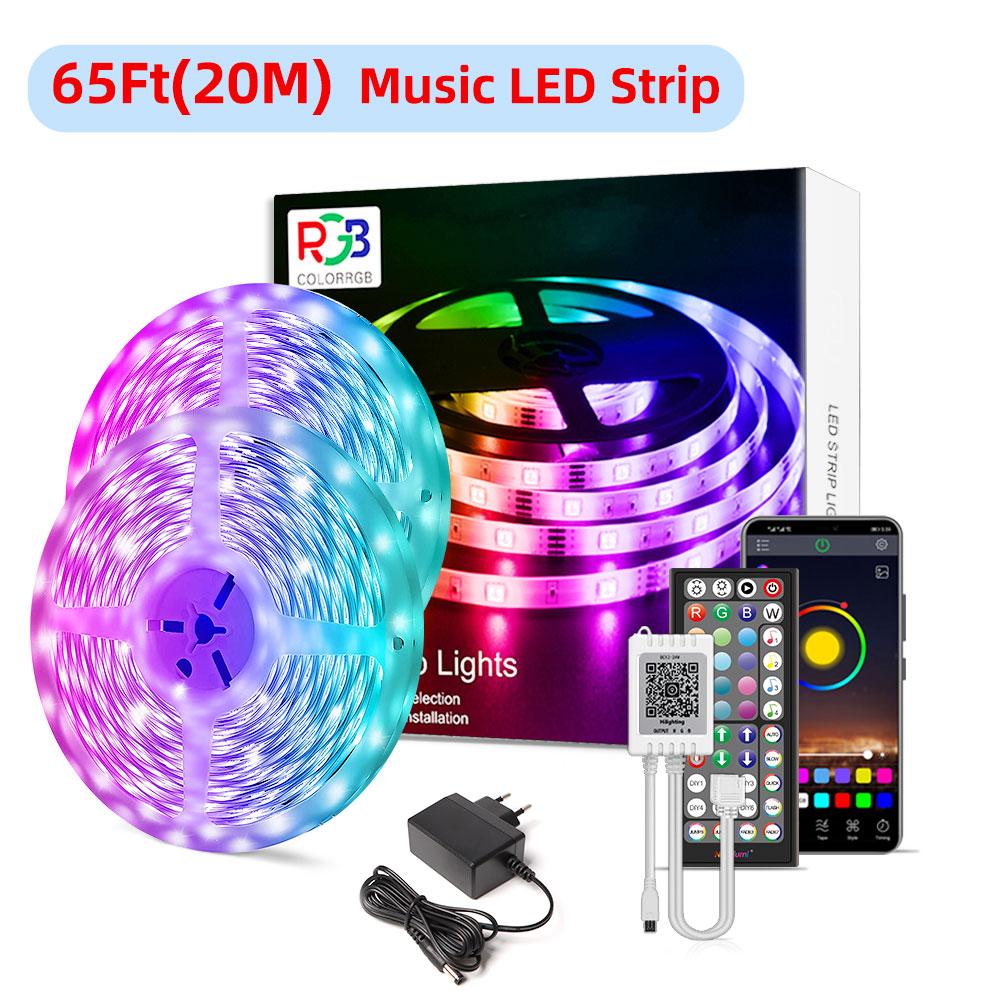 Nexillumi 5050 RGB LED Strip Lights, 5m/10m/15m/20m/30m Bluetooth APP Control Music Sync Ribbon with 12V/24V Adapter for Decor