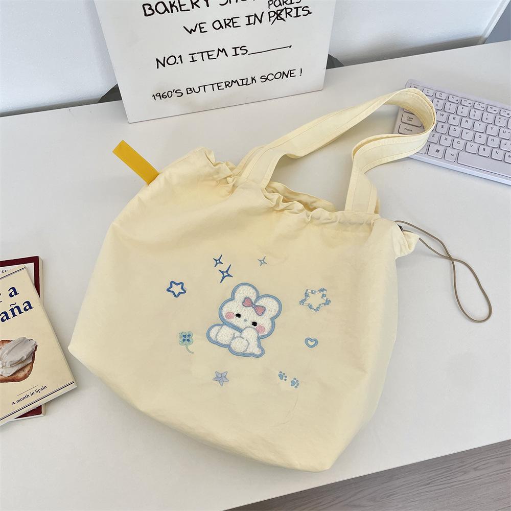 Embroidery Small Fresh Large Capacity Drawstring Cloth Bag Girls Shoulder Bag New Versatile Casual Shoulder