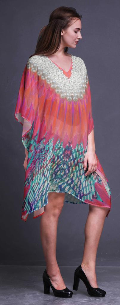 Phagun Short Caftan Midi Dress Beach Swimwear Cover Up Womens Kaftan-4X-5X