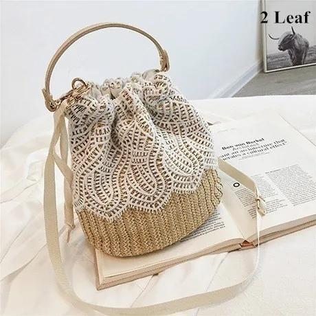 

1 Pcs Straw Plaited Article Lace Bucket Bags For Women Causal Holiday Beach Bag Elegant Handbags Shoulder Crossbody