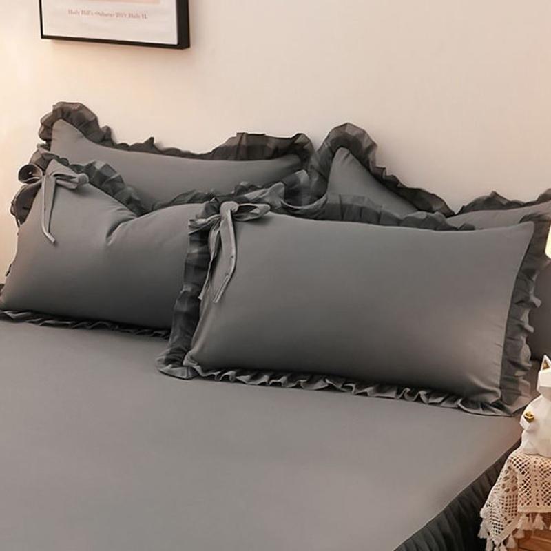 Of Lace Pillowcase Version Korean Bowknot A Pair Of Skinfriendly Brushed Pillowcases Fashion Solid Color Pillowcase Inner Liner Cover