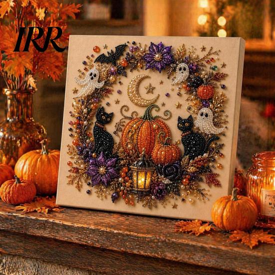 Handmade Holiday Gift Ideas Halloween Faux Pearl Art DIY Kit, Spooky Cute 3D Beads Painting Crafts, Unique Party Favors Gothic Ghost Pumpkin Cat Crow