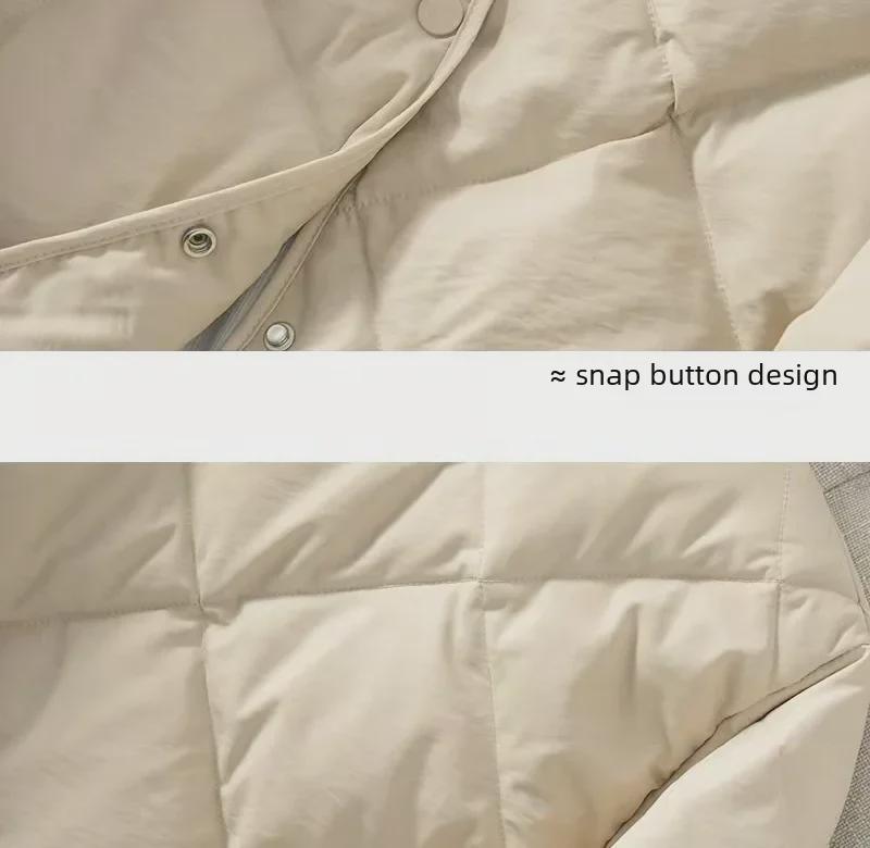 Women's Lightweight Collarless Down Jacket - Diamond-Shaped Quilting, Round-Neck, Loose Fit for Students