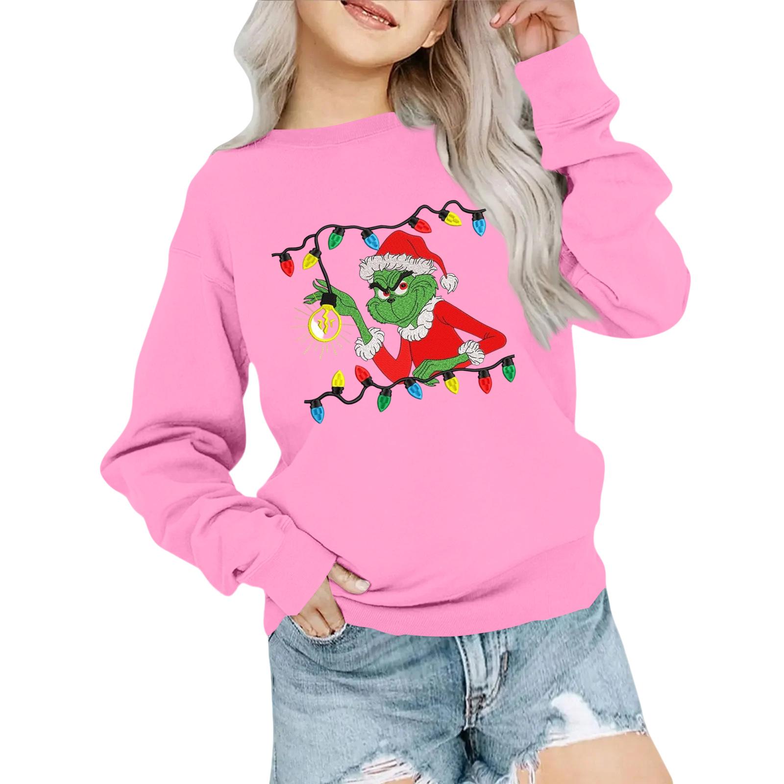 

Детская модная толстовка оверсайз с круглым вырезом, свободного кроя, с длинными рукавами, с повседневным рождественским принтом 100 розовый