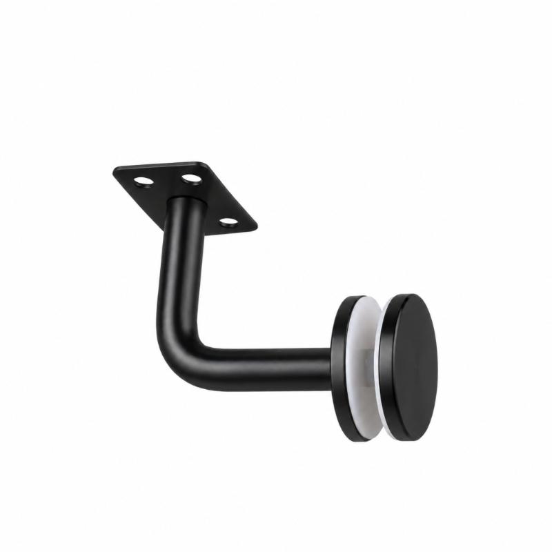 2-Piece Glass Support Hardware Set for Stair Rail, Featuring a Black Finish and Fixed-Plate Form for Mounting Tasks