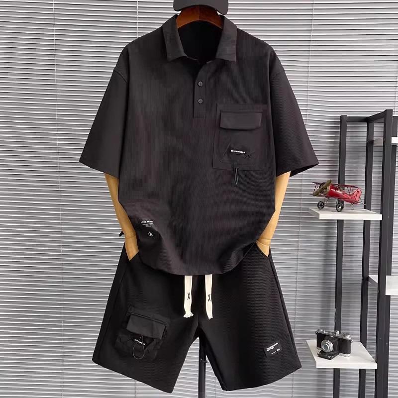 Men's Plus Size Chinese Style Polo Shirt & Versatile Summer Shorts Set - Casual & Trendy