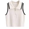 2026 Spring/Summer Women's Color Block Knit Vest with Doll Collar and Tight Elastic High Waist Cropped Design