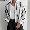 Oversized Men Lapel Neck Long Sleeve Striped Casual Loose Shirts