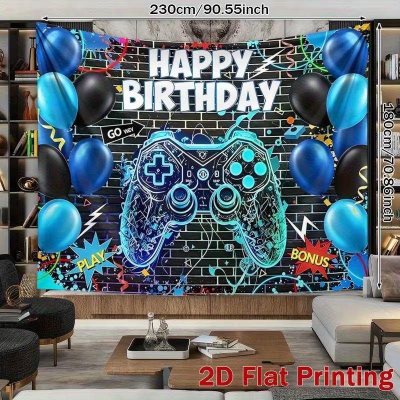 2D Neon Game Controller Photography Background Cloth for Kids Birthday