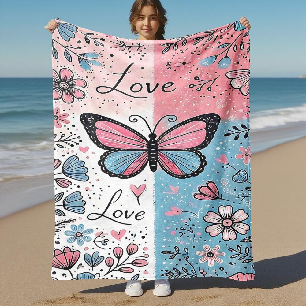 1pc Butterfly Love Outdoor Flannel Blanket Soft Warm All-Season Throw for Sofa Bed Car Camping Office, Cozy Gift Idea1265S