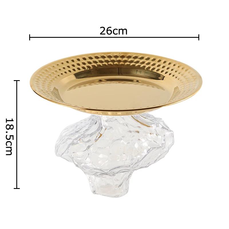 Wrinkle Glass Fruits Bowl Gold Plated Storage Tray Breakfast Dinner Plates Hotel Restaurant Fruit Plate Home Dessert Cutlery