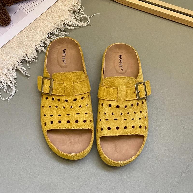 

Мода 2025 Новая обувь Женская С открытым носком Женские тапочки Мода Уличные Повседневные Летние Пряжка на ремне Бестселлер Удобные Плоские тапочки 40