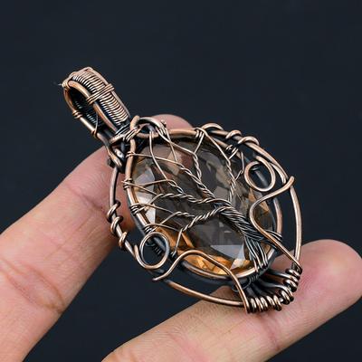 Baum des Lebens Morganit Edelstein Kupferdraht gewickelt handgefertigter Anhänger Schmuck Geschenk für die Liebe