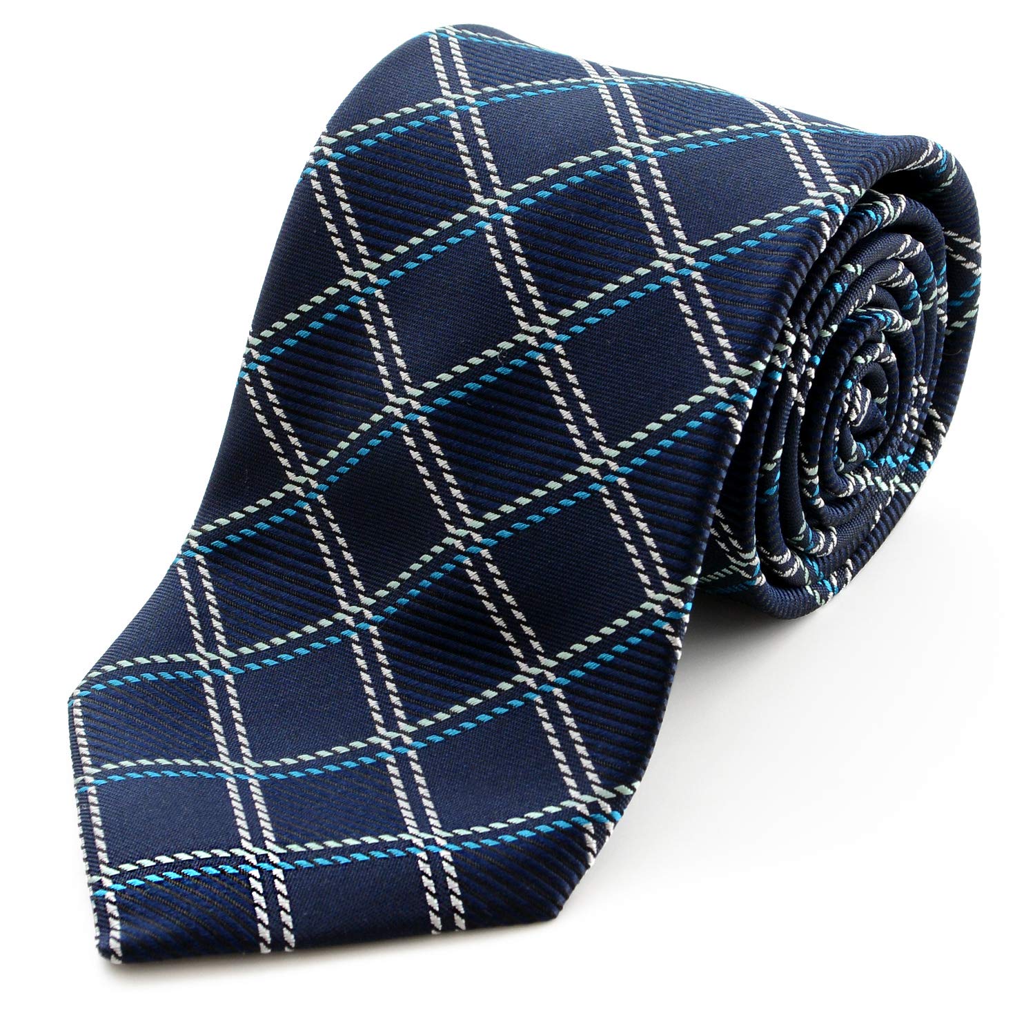 [Michiko London] Brand Necktie for Men, Made in Japan, 100% Silk, Check Pattern, Stripe (D: Navy)
