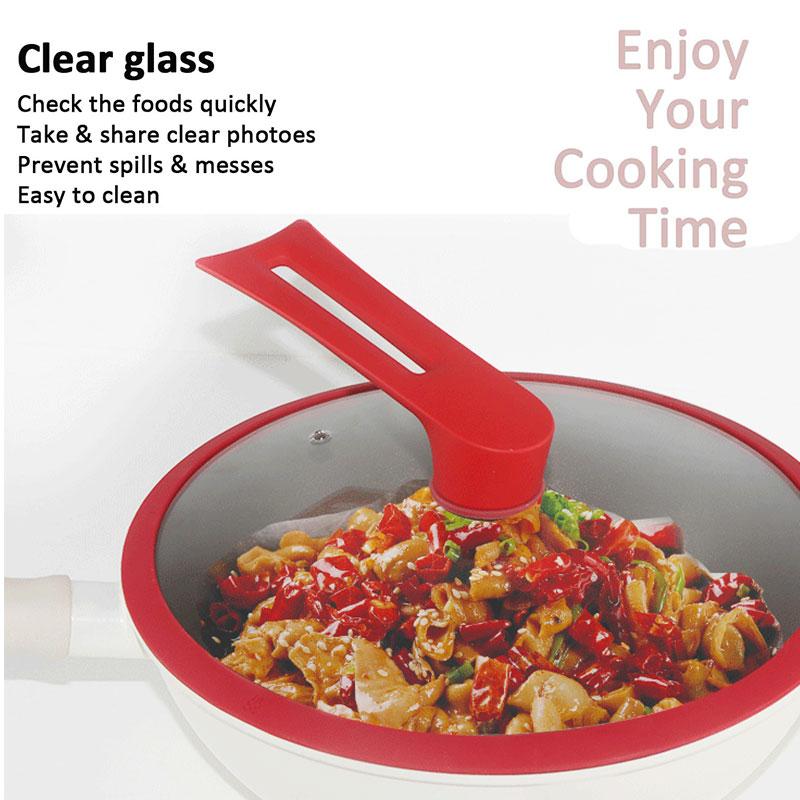 24-32cm Universal Pot Pan Covers Vertical Stand Pot Lids Silicone Replacement Pan Lid Glass Top Cover for Skillet Pot Frying Pan